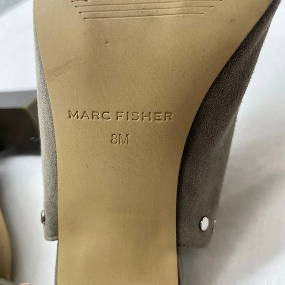 Marc Fisher Block Heel Women's Sz 8M Taupe Dalilah Studded Slip On Mule Open Toe - Picture 7 of 10